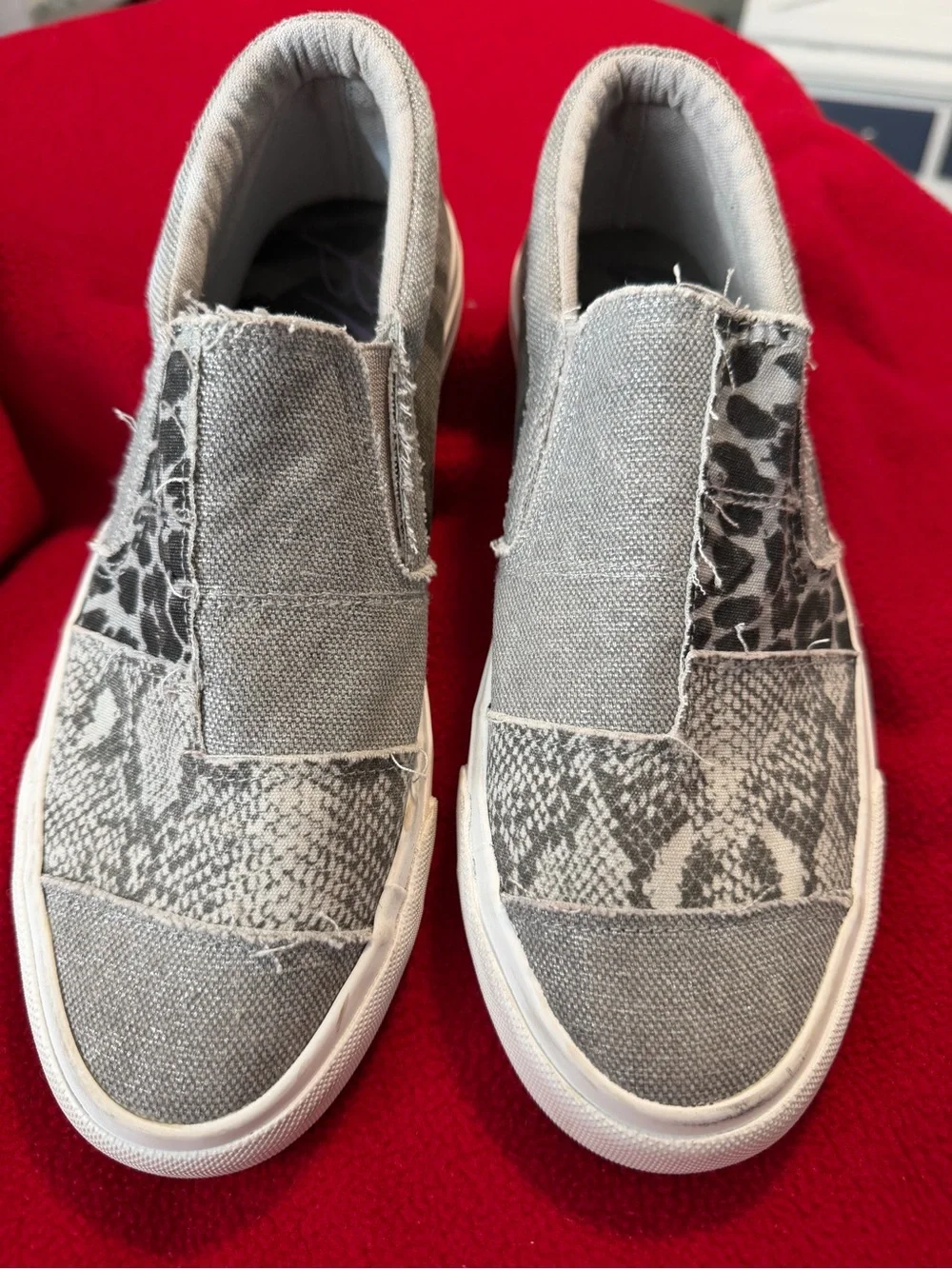 Blowfish Women’s Gray Slip-On Patchwork Sneakers w/Snakeskin and Leopard Panels